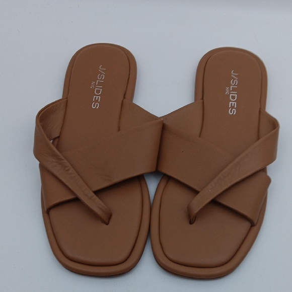 J/SLIDES NYC Shoes - J/SLIDES WOMEN'S BROWN CROSS-STRAP LEATHER SANDALS SIZE 6